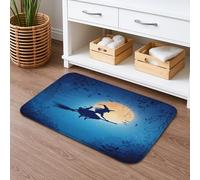 Halloween Witch on Broom Quick Dry Bath Mat, Spooky Night Sky Absorbent Non Slip Rug, Medieval Memory Foam Washable Bath Rugs for Bathroom Decorative 20x32 Inch