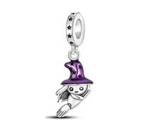 Halloween Witch on Broomstick Charm 925 Silver Compatible with Pandora Charms, Trollbeads, Chamilia, Biagi and Many Other UK Charm Bracelets.
