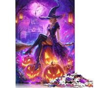 Halloween Witch on Pumpkins Puzzles 500 Pieces Wooden Puzzles Puzzles for Adults for Adults& Teenagers Age 12 Years Up 500pcs (52x38cm)