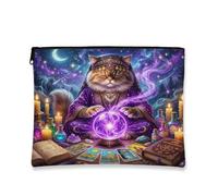 Halloween Witch Persians Cat Makeup Bag 7x9 Inch for Travel Purse, Witchy Kitten Scary Tarot Pattern Cosmetic Pouch for Women, Spooky Portable Canvas Zipper Organizer
