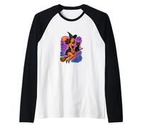 Halloween Witch Pinup Retro Babe Spooky Raglan Baseball Tee