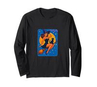 Halloween Witch Pinup Riding Broom with Black Cat Long Sleeve T-Shirt