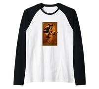 Halloween Witch Pinup Riding Broom with Black Cat Raglan Baseball Tee