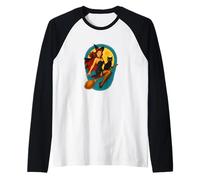 Halloween Witch Pinup Riding Broom with Black Cat Raglan Baseball Tee
