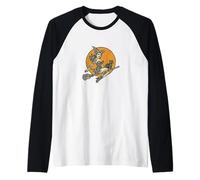 Halloween Witch Pinup Riding Broom with Black Cat Raglan Baseball Tee