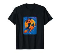 Halloween Witch Pinup Riding Broom with Black Cat T-Shirt