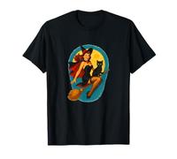 Halloween Witch Pinup Riding Broom with Black Cat T-Shirt