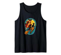 Halloween Witch Pinup Riding Broom with Black Cat Tank Top