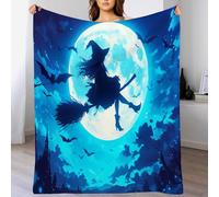 Halloween Witch Print Blanket and Throws, Gothic Night Sky Throw Blankets Soft Cozy Fleece Plush Warm Blue Flannel Bedding Blanket for Girls Kids Adults Couch Travel Double