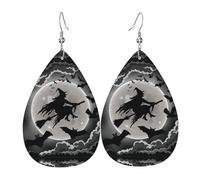 Halloween Witch Print Leather Earring for Women - Lightweight Dangle Earrings, Fashion Statement Costume Jewelry