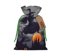 (Halloween Witch) Printed Christmas S Size Gift Bags with Green Ribbon Drawstring Candy Bags for Kids Xmas Holiday Christmas Eve Presents
