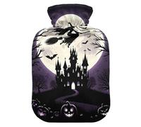 Halloween Witch Pumpkin Funny Hot Water Bottle with Soft Cover Hot Water Bag for Pain Relief Medium