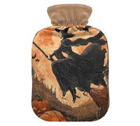 Halloween Witch Pumpkins Orange Hot Water Bottle with Cover for Pain Relief Feet Warmer for Headaches, 2L
