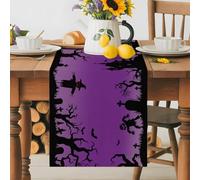 Halloween Witch Purple Night Moon Table Runner 70 Inches Long, Dead Trees Haunted House Washable Table Runners Heat-Insulation Kitchen Dining Table Decorations for Home Party Decor 13x70in