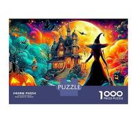 Halloween Witch Puzzle 1000Pc Haunted House with Pumpkins Jigsaw Puzzles Challenging Family Activity Games Colourful, Brainteasing 100% Recycled Cardboard for Adults And Children 38x26cm/1000pcs