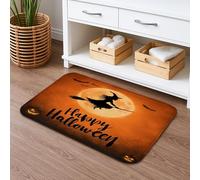 Halloween Witch Quick Dry Bath Mat, Orange Moon Broom Absorbent Non Slip Shower Mat, Fun Flannel Washable Bath Rugs for Bathroom Decorative 16x24 Inch