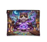 Halloween Witch Ragdoll Cat Makeup Bag 7x9 Inch for Travel Purse, Witchy Kitten Scary Tarot Pattern Cosmetic Pouch for Women, Spooky Portable Canvas Zipper Organizer