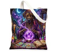 Halloween Witch Rhodesian Ridgeback Dog Canvas Tote Bag for Shopping 13x15, Witchy Puppy Scary Tarot Reusable Grocery Print Bag for Women, Spooky Aesthetic Painting Gift Decor