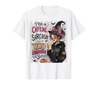 Halloween Witch Run Caffeine Sarcasm No Tolerance Stupidity Value Graphic T-Shirt, Men, White, S