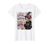 Halloween Witch Run Caffeine Sarcasm No Tolerance Stupidity Value Graphic T-Shirt, Women, White, S