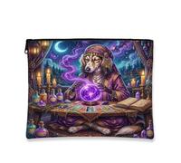 Halloween Witch Saluki Dog Makeup Bag 7x9 Inch for Travel Purse, Witchy Puppy Scary Tarot Pattern Cosmetic Pouch for Women, Spooky Portable Canvas Zipper Organizer