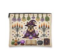 Halloween Witch Scottish Terrier Dog Makeup Bag 7''x9'' for Travel Purse, Retro Fun Magic Witchy Cosmetic Pouch for Women Gift, Spooky Portable Canvas Zipper Organizer Toiletry Pouch