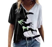 Halloween Witch Shadow Shirt Breathable Witch Print Tee for Women (White S)