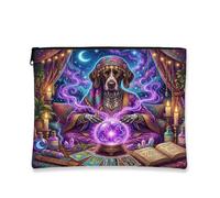 Halloween Witch Shorthaired Pointer Dog Makeup Bag 7x9 Inch for Travel Purse, Witchy Puppy Scary Tarot Pattern Cosmetic Pouch for Women, Spooky Portable Canvas Zipper Organizer
