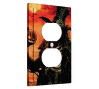 Halloween Witch Skeleton Light Switch Cover Plates/Outlet Covers, Orange Jack-o'-Lantern Wall Decorations for Halloween, Thermoplastic Standard Size Single Duplex Outlet