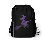 Halloween Witch Sports Drawstring Bag for Men Women Large Beach Gym Backpack with Shoe Compartment