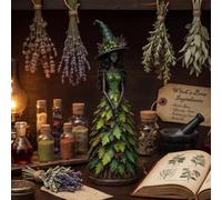 Halloween Witch Statue, Enchanted Autumn Witch Figurine With Forest Spell Design, Gothic Tabletop Decor For Mantel, Fireplace, Tiered Tray, And Fall Home Display，Yellow (Green)