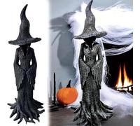 Halloween Witch Statue Resin Figure, Witch Figurine for Mystical Home Decor, Decorative Spooky Standing Desktop Ornament Sculpture, Retro Magician Mysterious Curse Theme Statues Decoration 30cm