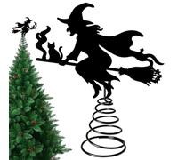 Halloween Witch Tree Topper, Black Iron Ornament, Flying Witch Cat Decor