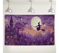 Halloween Witch Wall Backdrop, Spooky Haunted House and Moon Art Decorations, Perfect for Party Photo Booth Supplies, Fall Seasonal Event 71x43 Inch