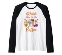 Halloween Witch Way to The Coffee Funny Womens Drinking Top Raglan Baseball Tee