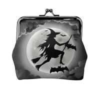 Halloween Witch Women's Leather Kiss Lock Pouch – Stylish Small Zipper-Free Wallet for Coins, Cards, Makeup & Essentials – Compact & Lightweight Design for Daily Use, Travel & Gifting