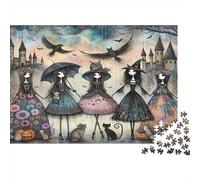 Halloween Witches 1000 Piece Jigsaw Puzzle Recycled Paper Gothic Puzzles for Kids Ages 6 Years Up Family Gaming Time Props Great Gift Idea Home 70x50cm/1000pcs