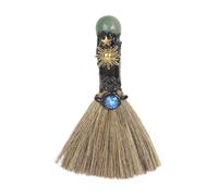 Halloween Witches Broom - 6 Inch Crystal Copper Alloy Decor | Handmade Miscanthus - Witchy Cleansing & Healing Tool & Desktop Ornament for Meditation, Home, Yoga Studio, or Bedroom