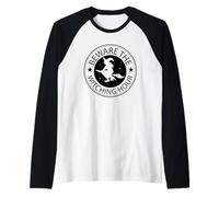 Halloween Witches Broom Beware of The Witching Hour Raglan Baseball Tee