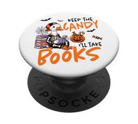 Halloween Witches Broom Keep The Candy I'll Take The Books PopSockets Adhesive PopGrip