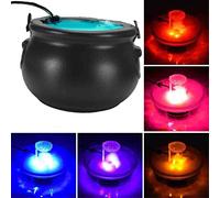 Halloween Witches Cauldron, Black Cauldron Pot Fog Maker, LED Mist Maker with 12 Color Light Change, Pond Fogger Misting Cauldron Sprayer Machine for Halloween Holiday Party Decorations