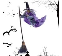 Halloween Witches Decoration: Glow-eyed Witch on a Broom | Horror Theme Outdoor Scary Props Garden Driveway Yard Indoor Patio Festival Decoration for the