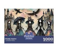 Halloween Witches Great Gift Idea 1000 Pc Adult Jigsaws - Five Witch-like Figures with Black Cats Impossible Hard Challenging Game for Wall Decoration38x26cm/1000pcs