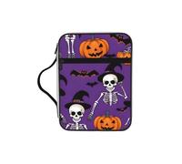Halloween-Witches-Pumpkin Bible Cover Case with Handle, Water-Resistant Oxford Fabric Bible Bag Organizer with Zipper Pockets for Church