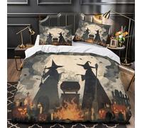 Halloween Witches Quilt Cover 3D Design Printed All Season 3 Pcs Bedding Set Zipper spooky Night Scene Duvet Cover Super Soft Anti-allergic for Kids Adults Women Teens Youth Boys Single（140x200cm）