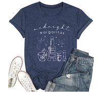 Halloween Witches Shirt Women Midnight Margaritas T-Shirt Novelty Graphic Witchy Party Tees Practical Magic Shirt, Blue, L