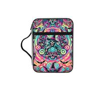 Halloween-Witches-Skulls Bible Cover Case with Handle, Water-Resistant Oxford Fabric Bible Bag Organizer with Zipper Pockets for Church