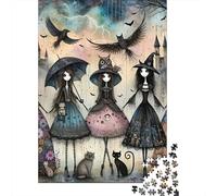 Halloween Witches1000 Pieces Cardboard Cats Jigsaw Puzzle Set Adults Fun Family Game Concentration Training After School Activity 70x50cm/1000pcs
