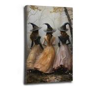Halloween Witchy Wall Art Three Witches Print Vintage Halloween Art Spooky Witch Wall Decor Witch Poster Spooky Season decoration 16x24in-Framed