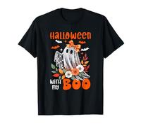 Halloween with My Boo Floral Boo Ghost Bow Tie Women Girls T-Shirt